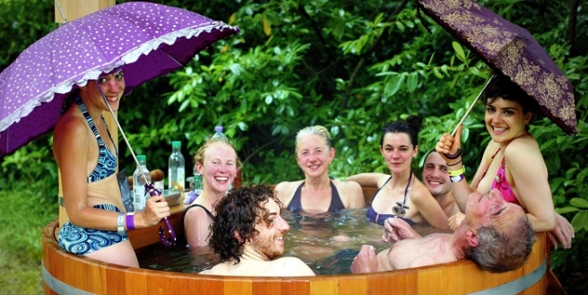 Wooden hot tub at festivals